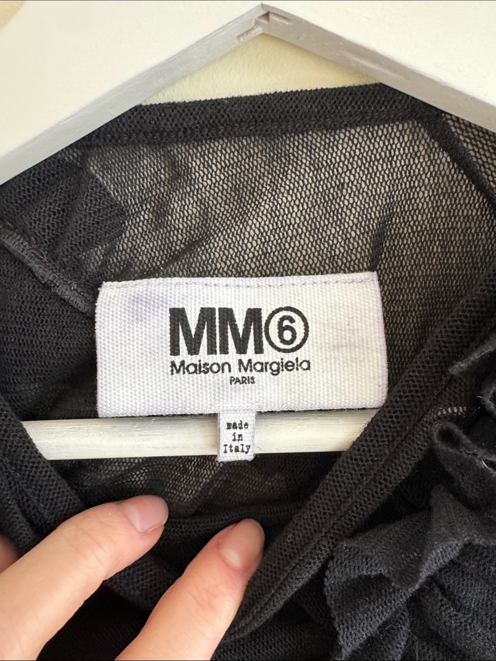 Mm6 maison Margiela Black Ruffle Sheer Long Sleeve Top - Picture 2 of 6